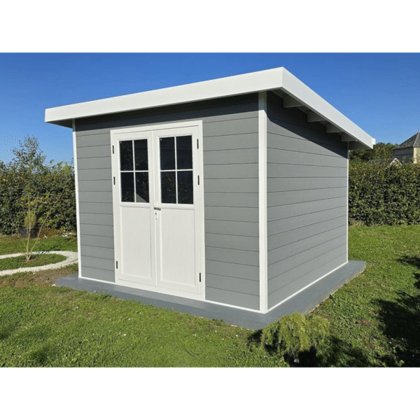 Offre Spéciale - Abri de jardin composite SINTRA – 9 m2 gris clair – Produit Neuf – DESTOCKAGE – Image 8