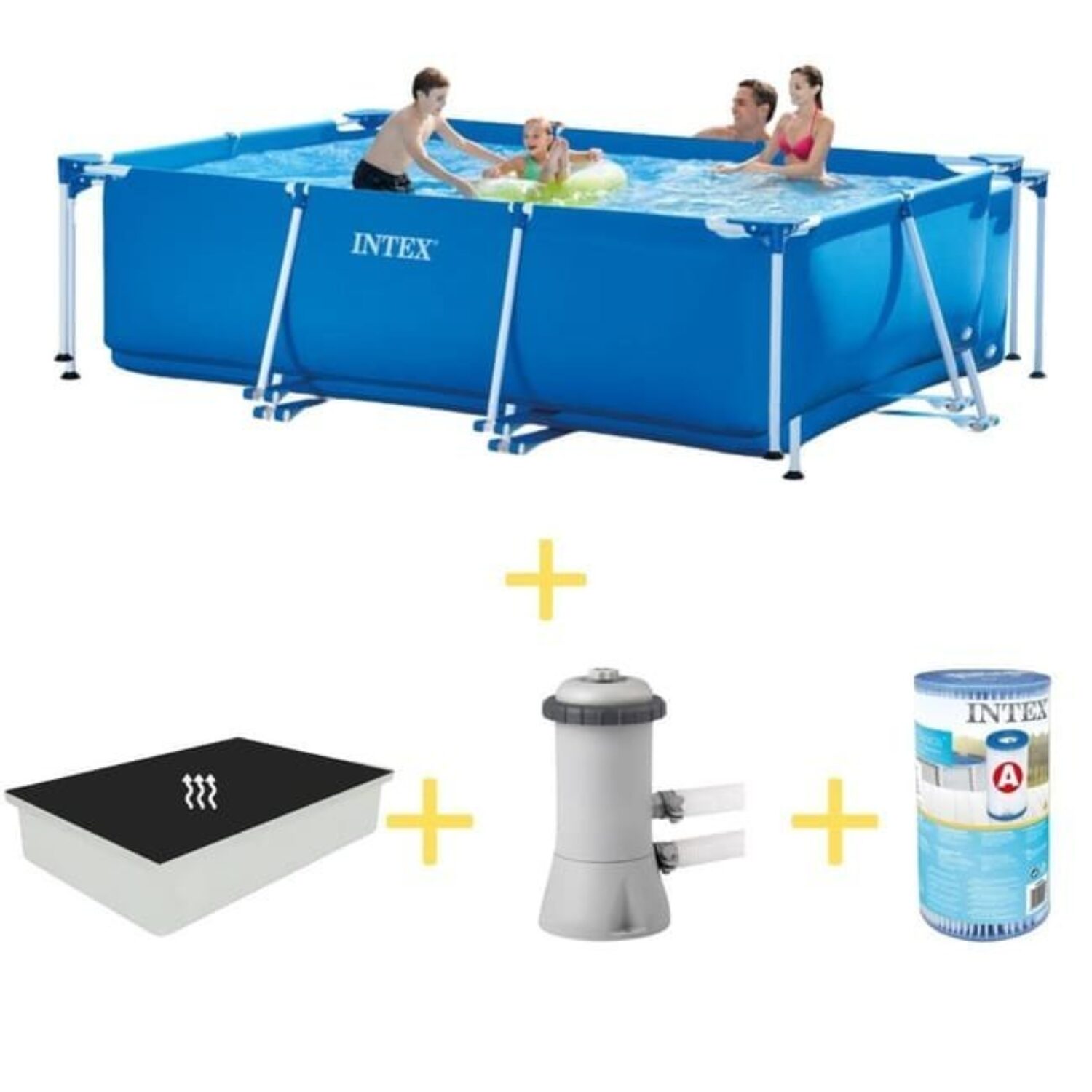Piscine Tubulaire Intex – Frame Pool – 300 x 200 x 75 cm – Avec Tapis solaire, Pompe filtrante & Filtre