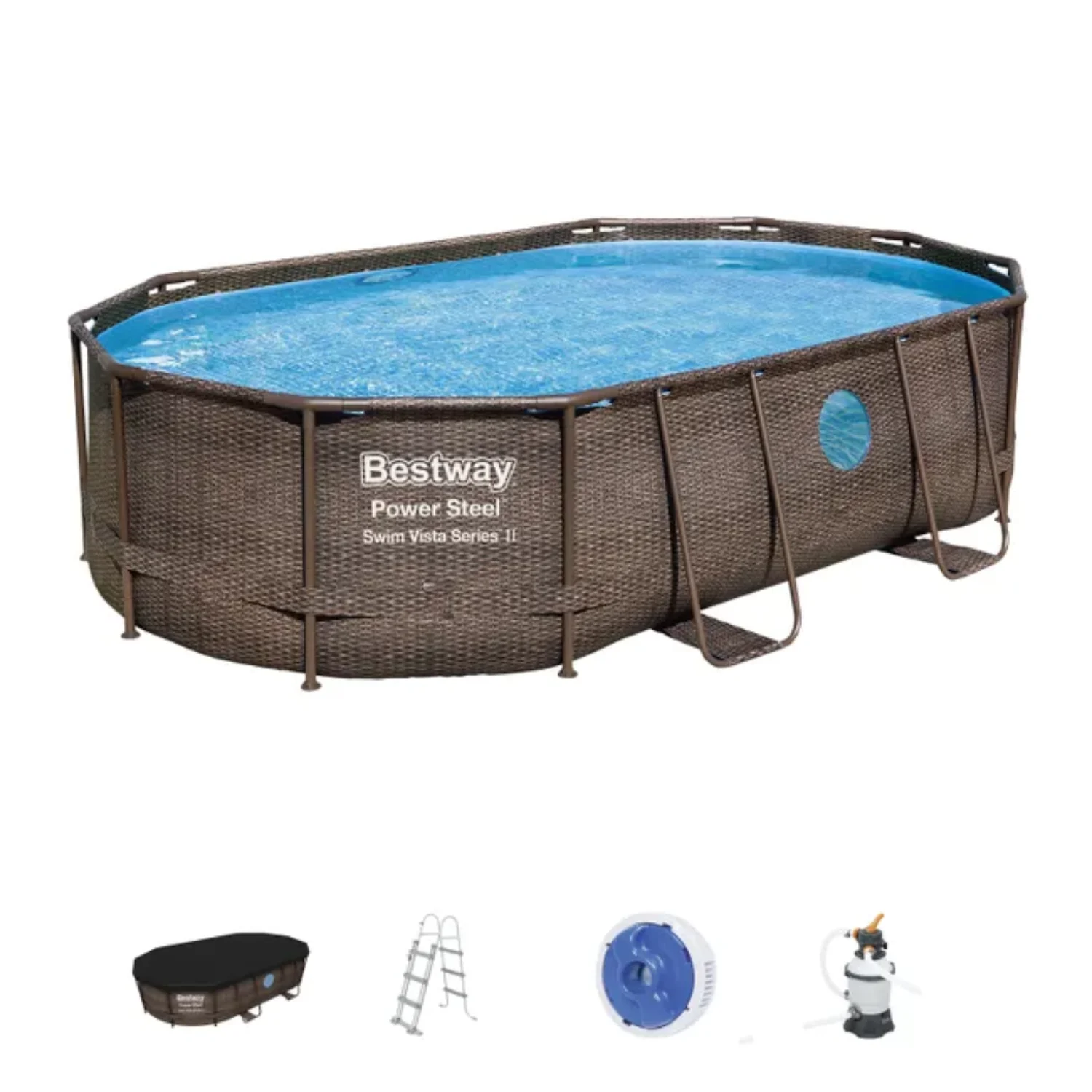 Piscine hors sol BESTWAY ovale Power Steel Swim Vista rotin 488 x 305 x 107cm