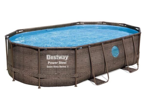 Piscine hors sol BESTWAY ovale Power Steel Swim Vista rotin 488 x 305 x 107cm – Image 4