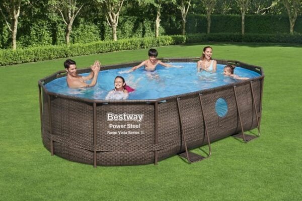 Piscine hors sol BESTWAY ovale Power Steel Swim Vista rotin 488 x 305 x 107cm – Image 2